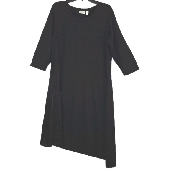 LOGO by Lori Goldstein Dresses & Skirts - Whimsigoth Asymmetrical Hem LOGO Lounge L French Terry 3/4 Sleeve Dress Black